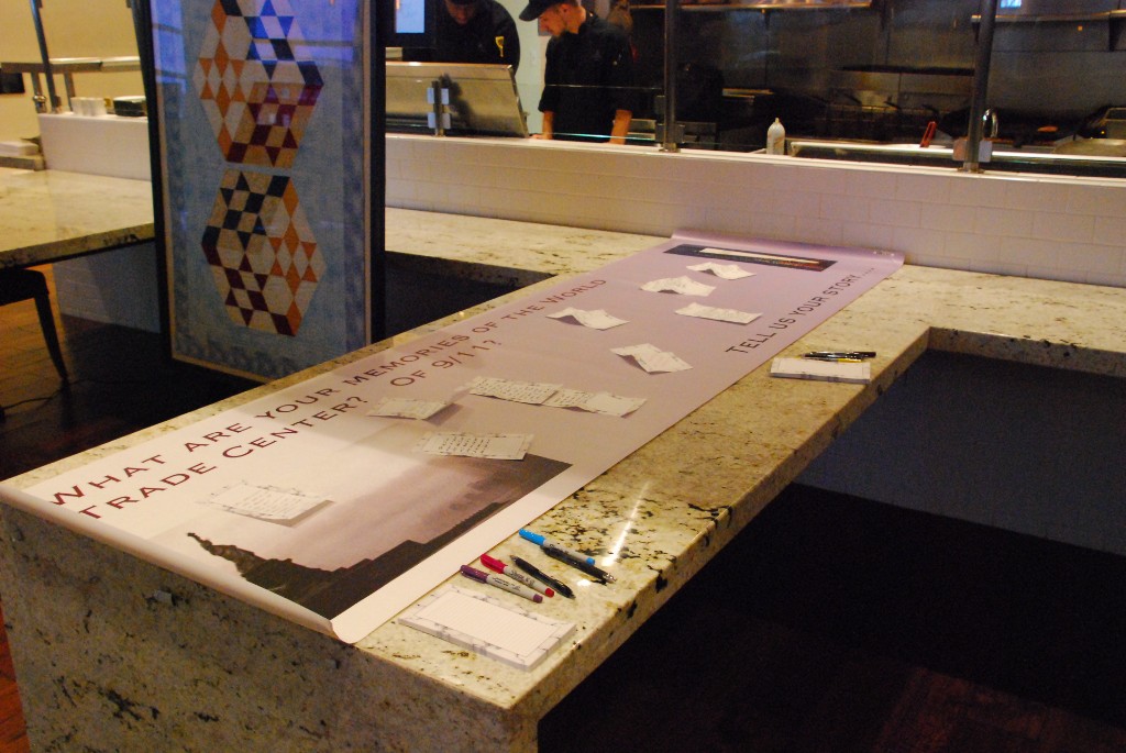 Exhibit panel inviting visitors to share memories of the World Trade Center